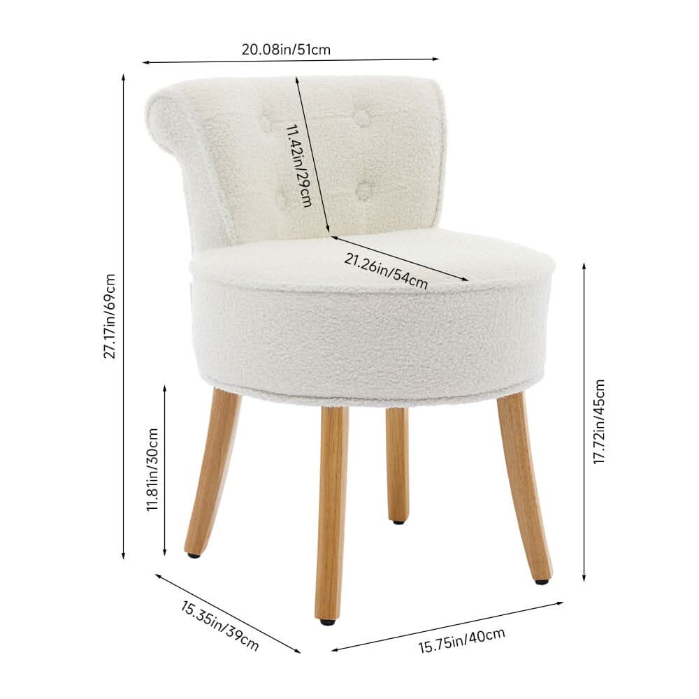 Teddy Fabric Vanity Stool with Button-Tufted High Backrest