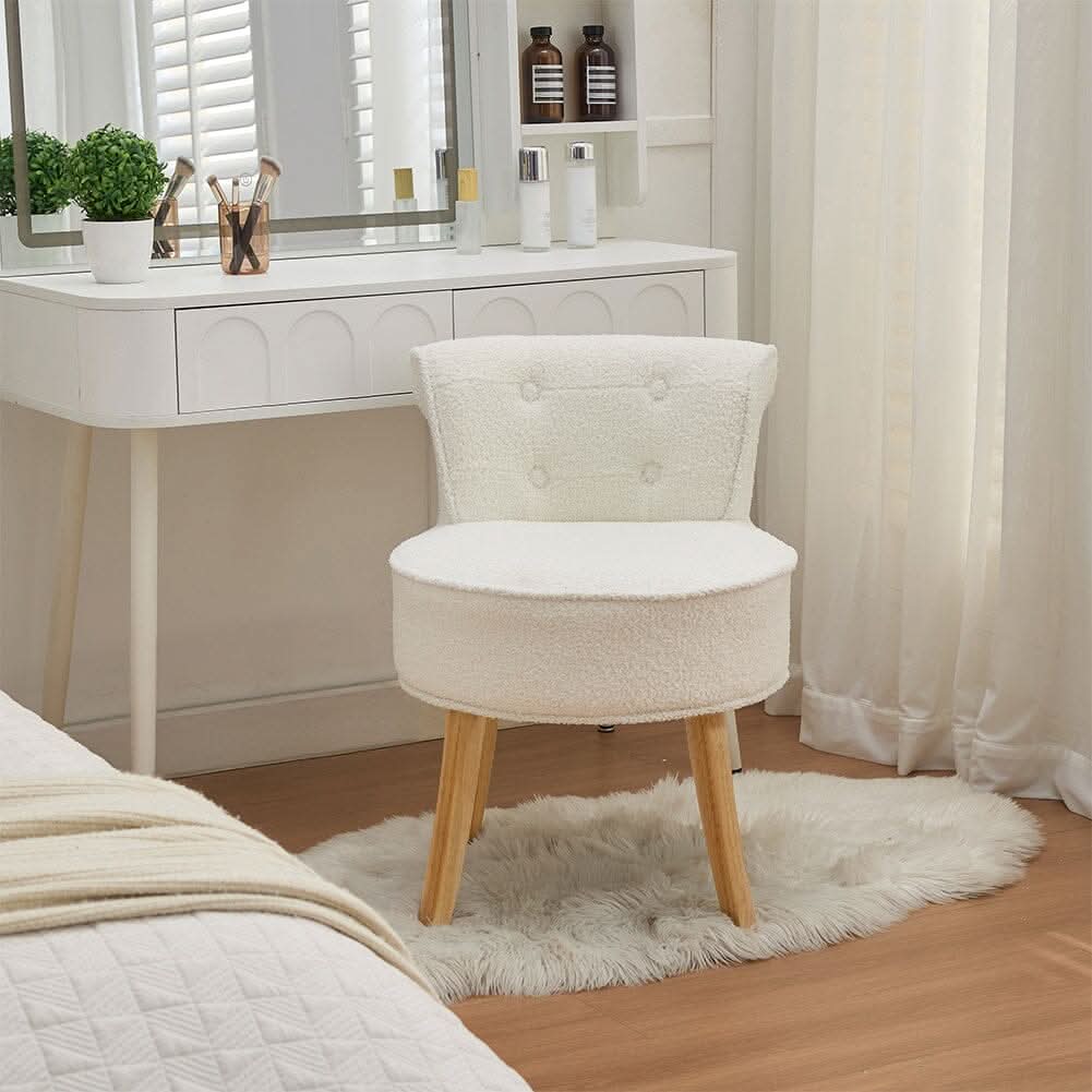 Teddy Fabric Vanity Stool with Button-Tufted High Backrest