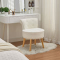 Teddy Fabric Vanity Stool with Button-Tufted High Backrest