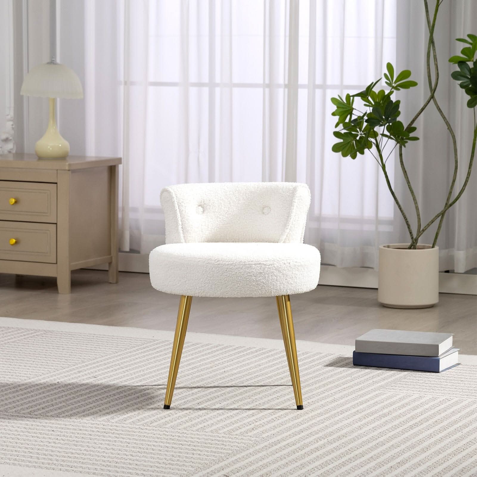 Teddy Fabric Vanity Stool with Metal Legs