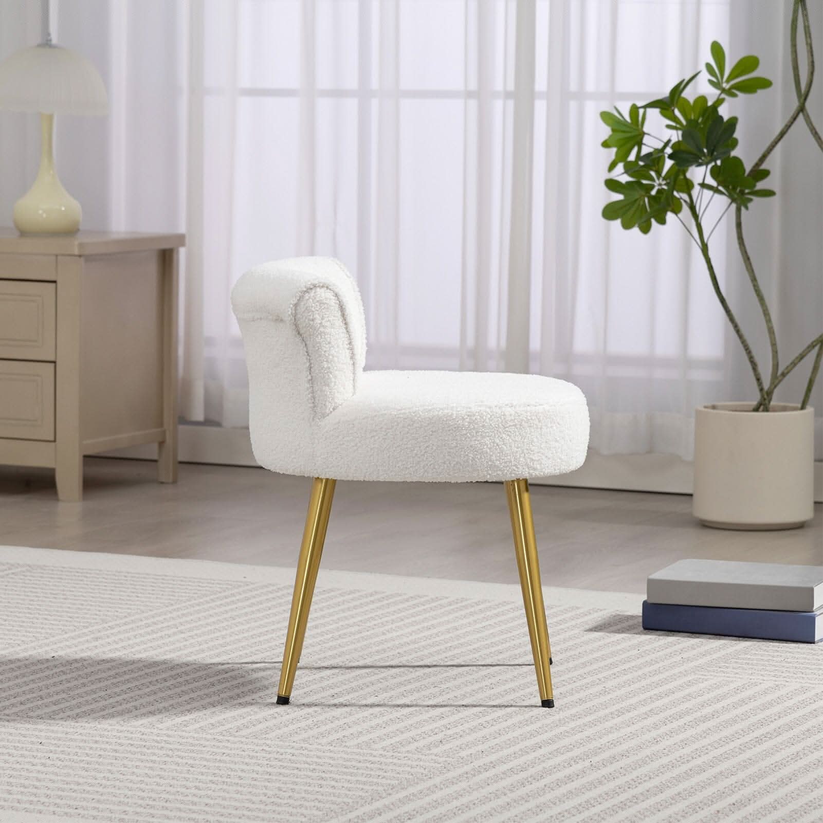 Teddy Fabric Vanity Stool with Metal Legs