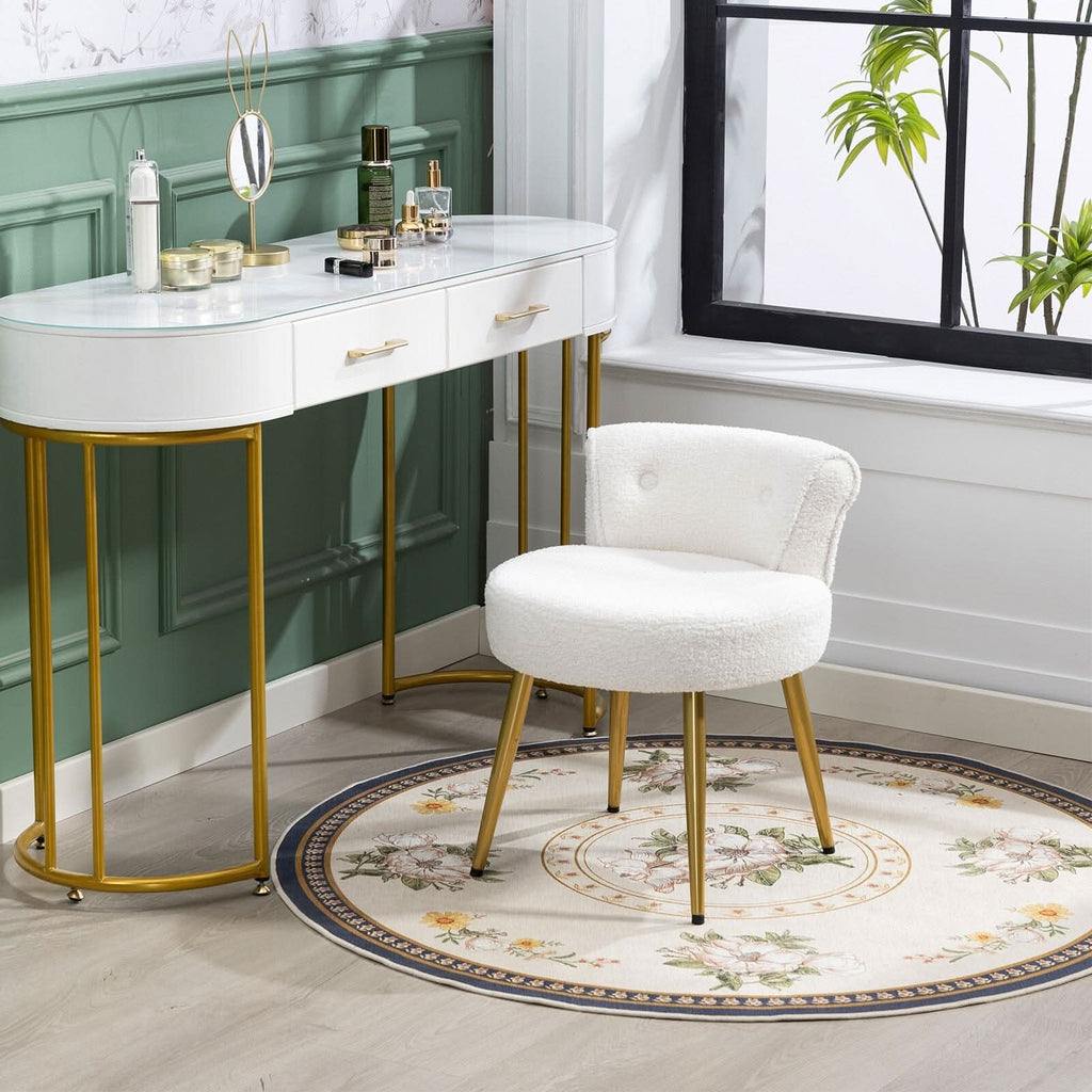 Teddy Fabric Vanity Stool with Metal Legs