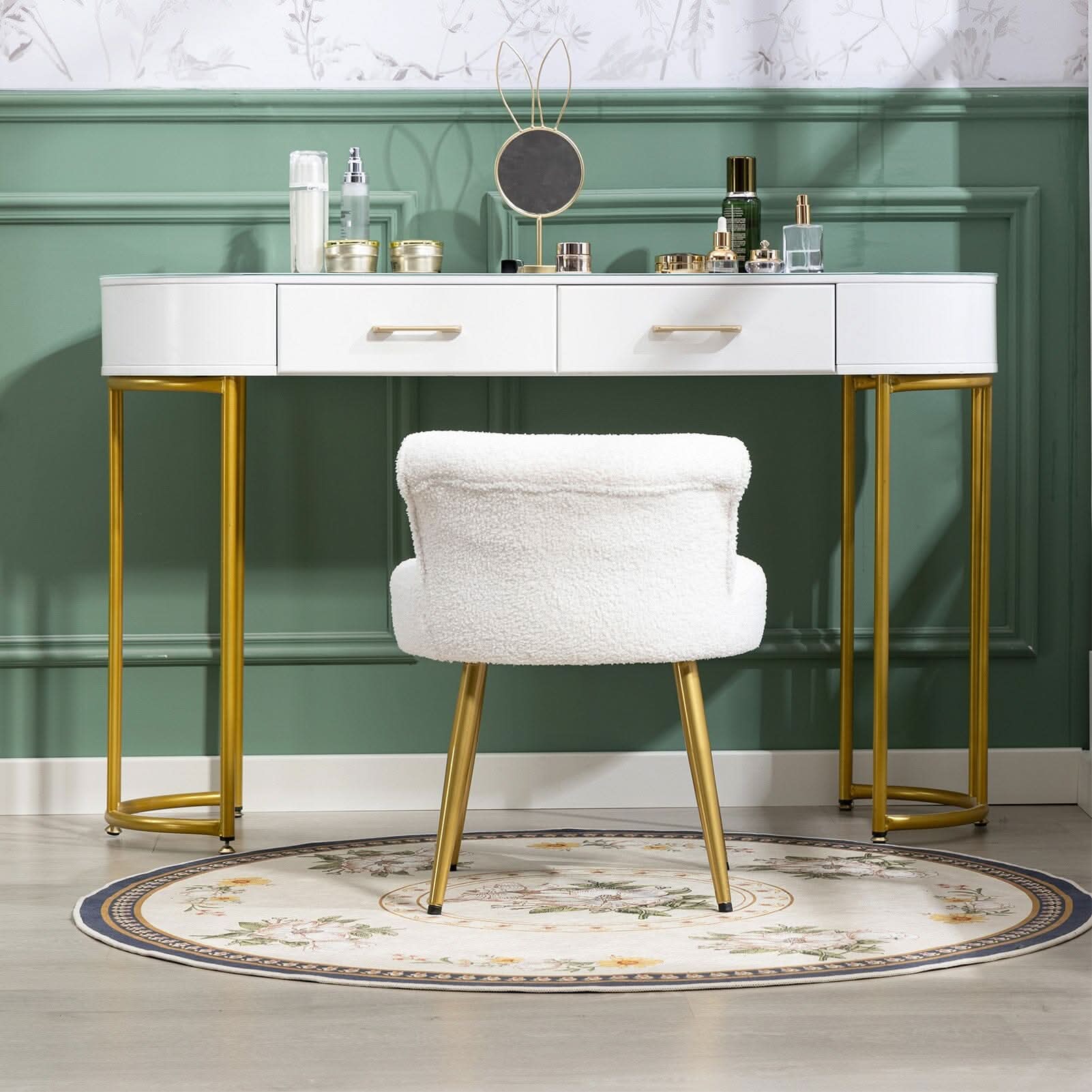 Teddy Fabric Vanity Stool with Metal Legs