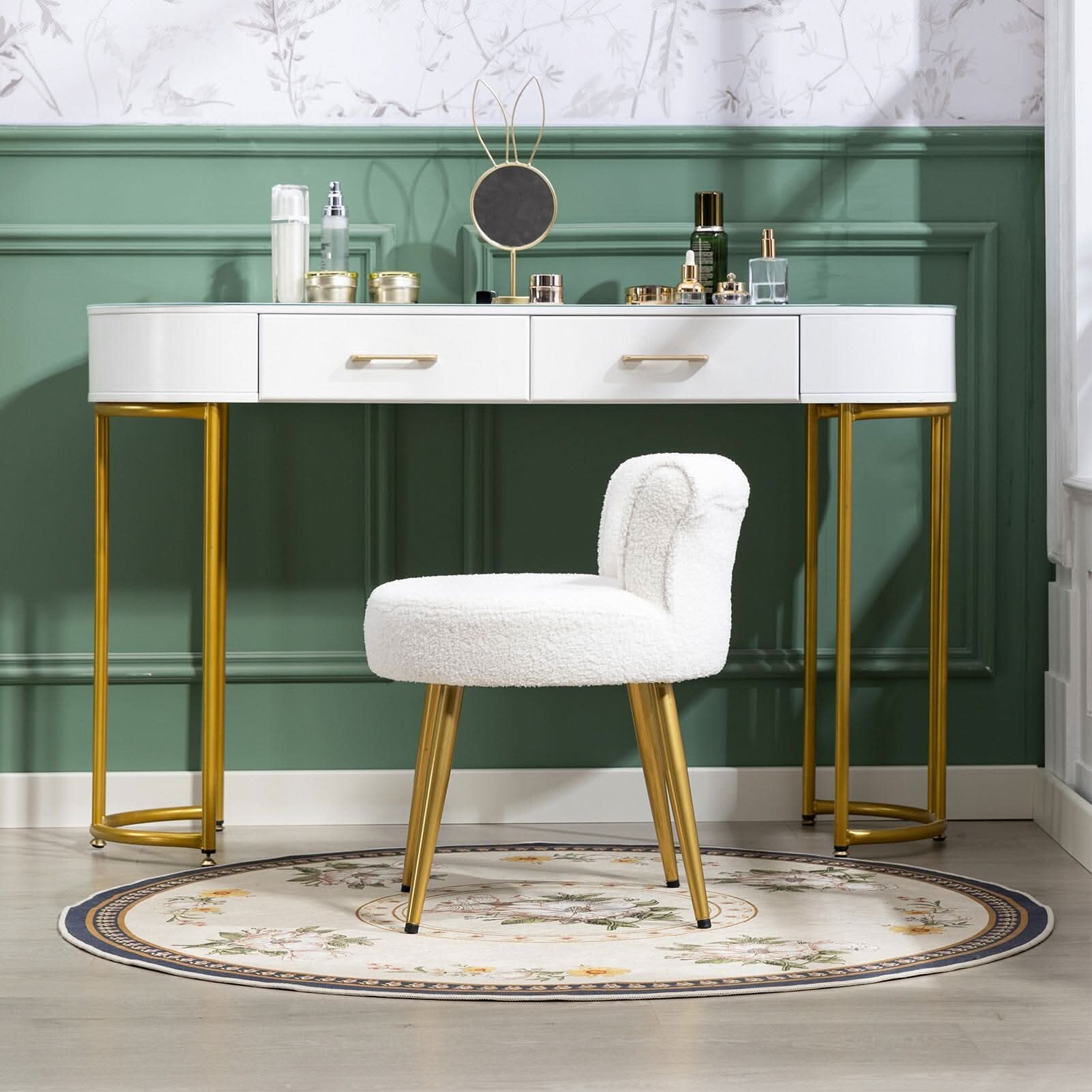 Teddy Fabric Vanity Stool with Metal Legs
