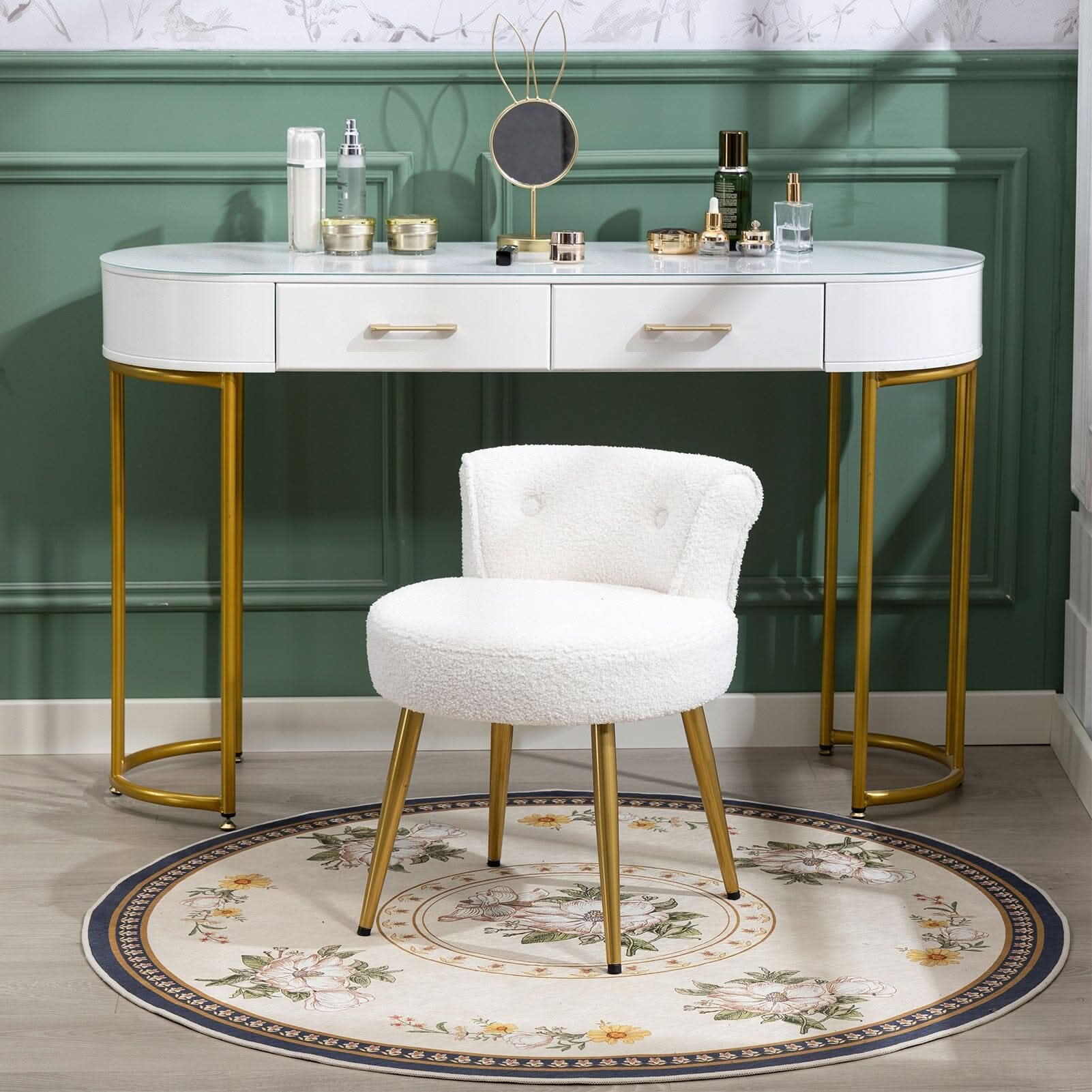 Teddy Fabric Vanity Stool with Metal Legs
