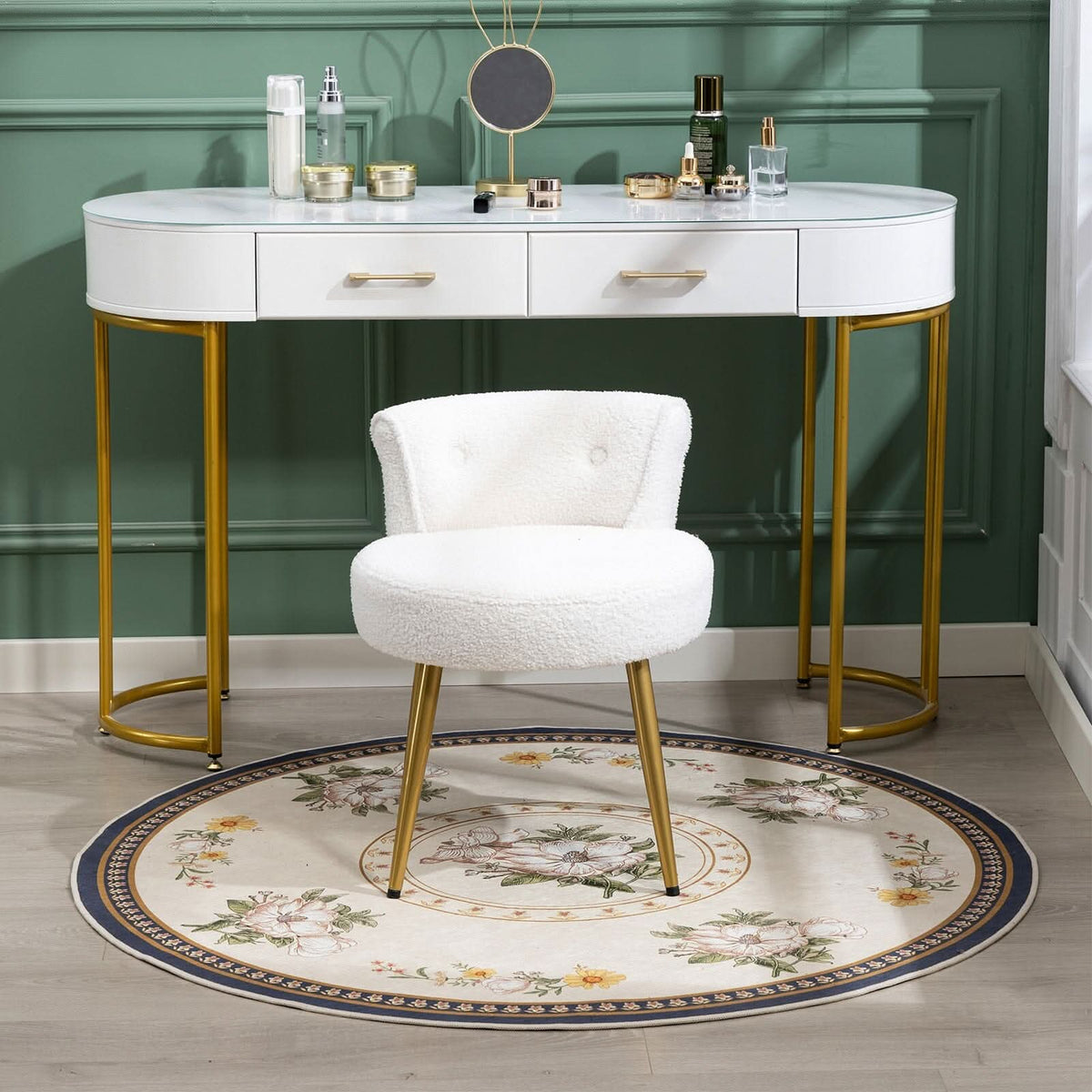 Teddy Fabric Vanity Stool with Metal Legs