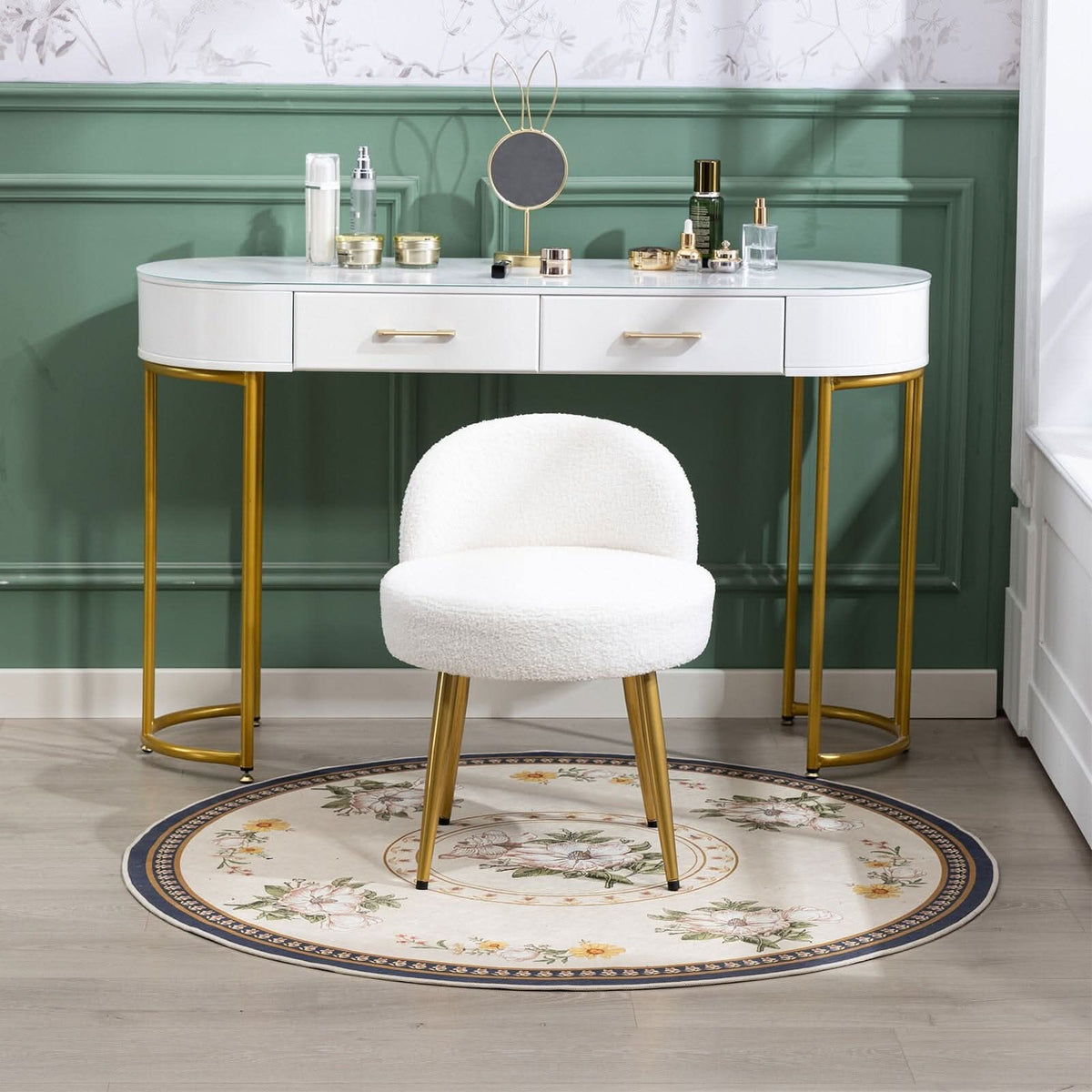 Teddy Fabric Vanity Stool with Metal Legs
