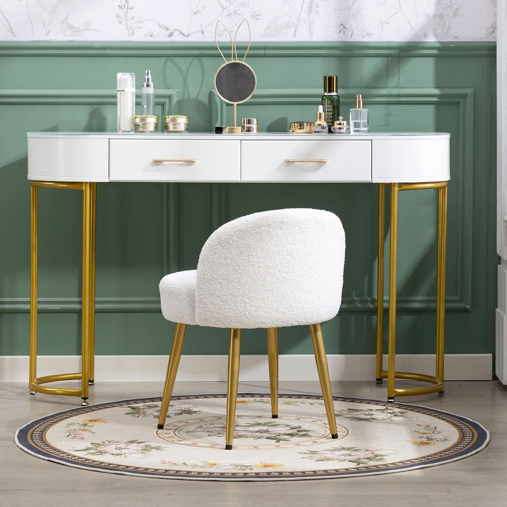 Teddy Fabric Vanity Stool with Metal Legs