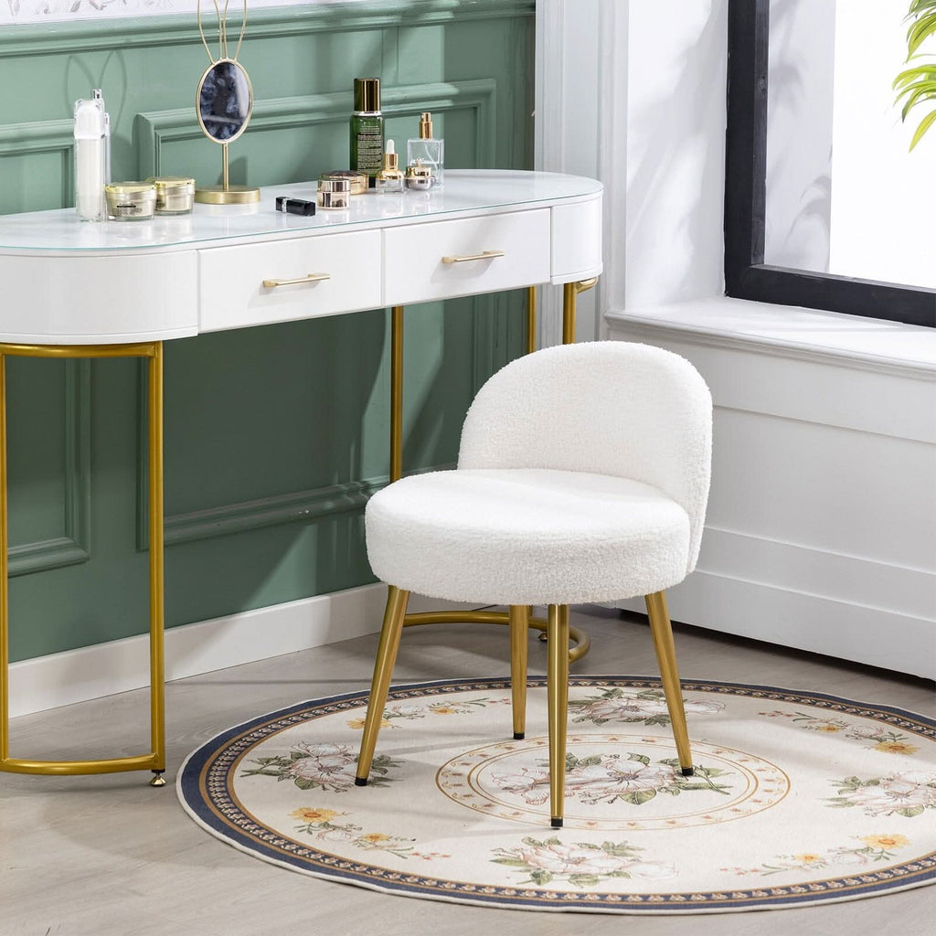 Teddy Fabric Vanity Stool with Metal Legs