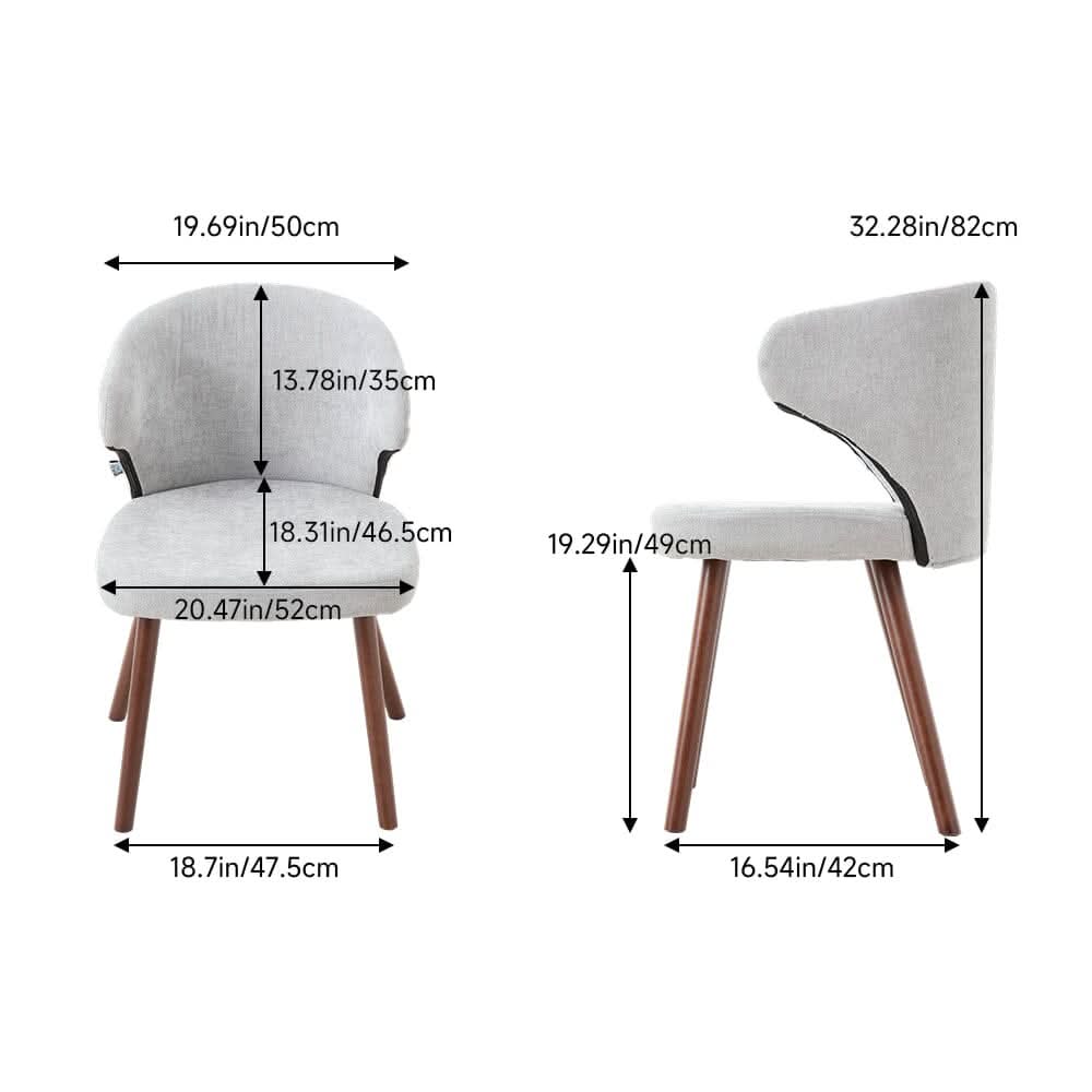 Chenille Dining Chair Curved Back Wooden Leg Pair