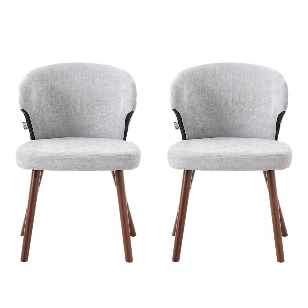Chenille Dining Chair Curved Back Wooden Leg Pair