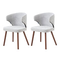 Chenille Dining Chair Curved Back Wooden Leg Pair