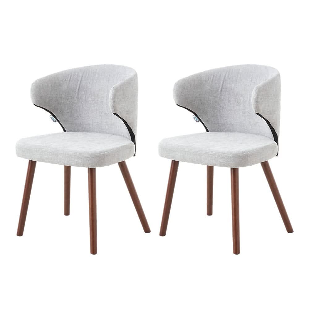 Chenille Dining Chair Curved Back Wooden Leg Pair