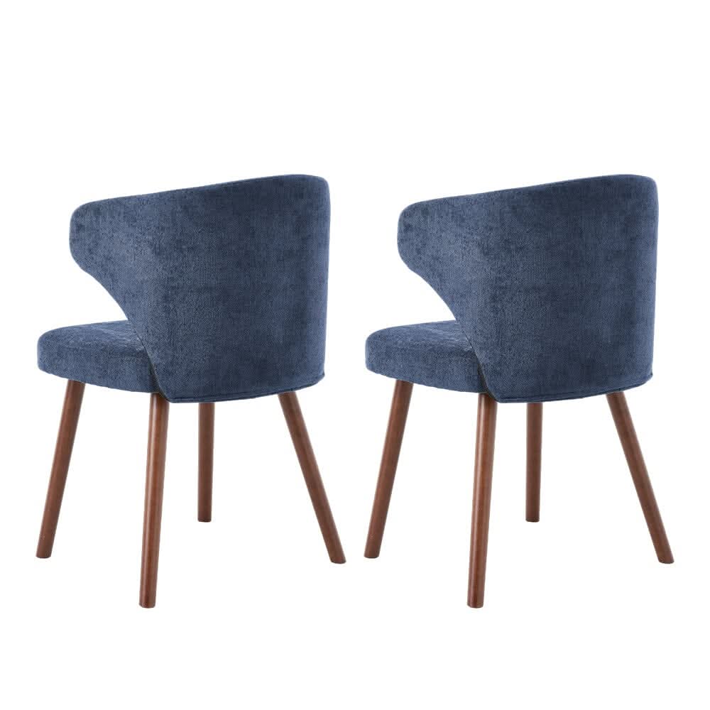 Chenille Dining Chair Curved Back Wooden Leg Pair
