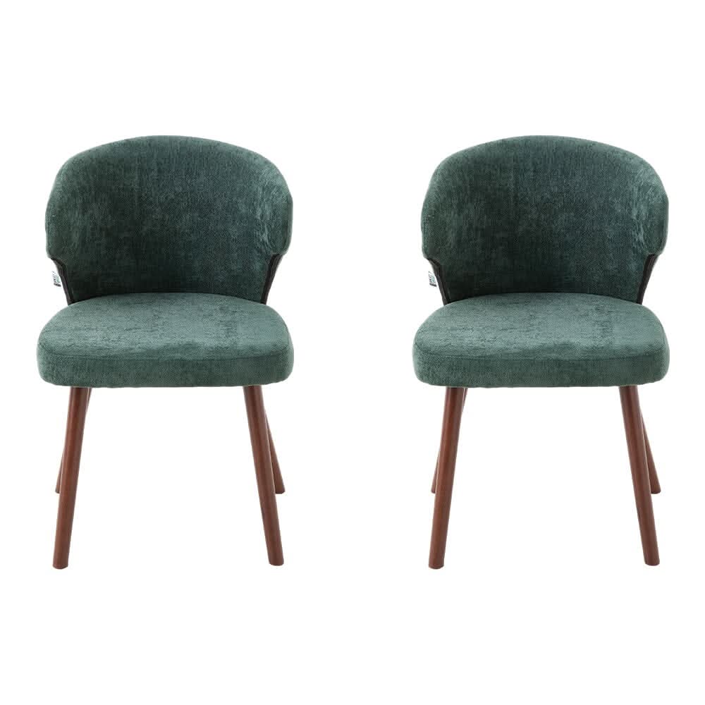 Chenille Dining Chair Curved Back Wooden Leg Pair