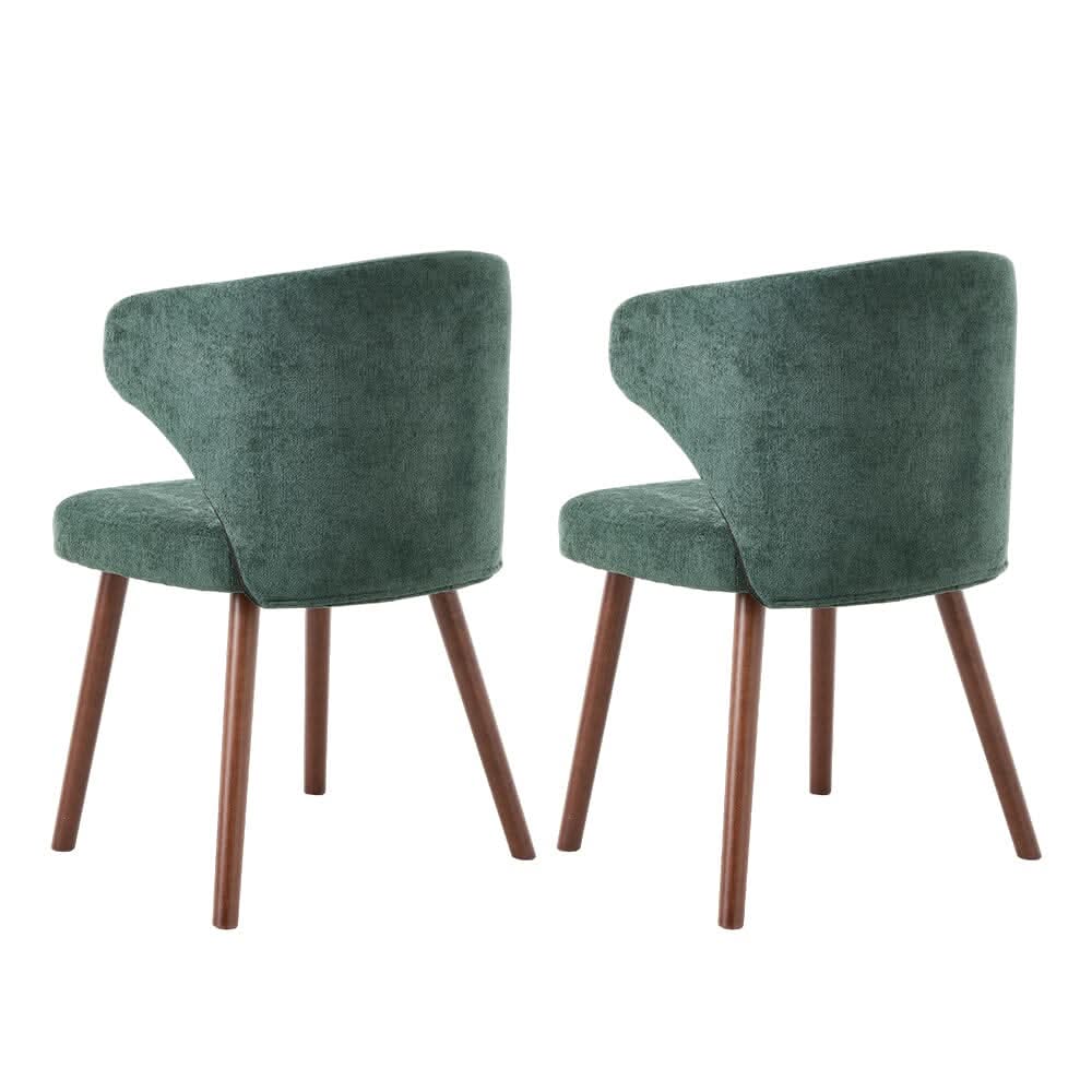 Chenille Dining Chair Curved Back Wooden Leg Pair