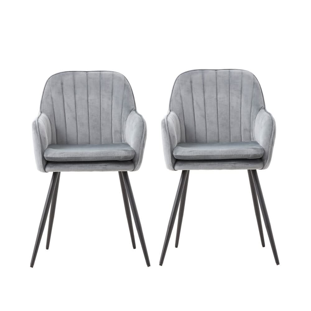 Dutch Velvet Dining Chair Black Metal Leg Pair
