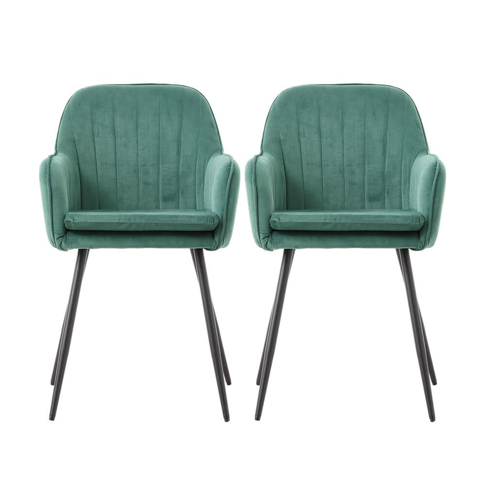 Dutch Velvet Dining Chair Black Metal Leg Pair