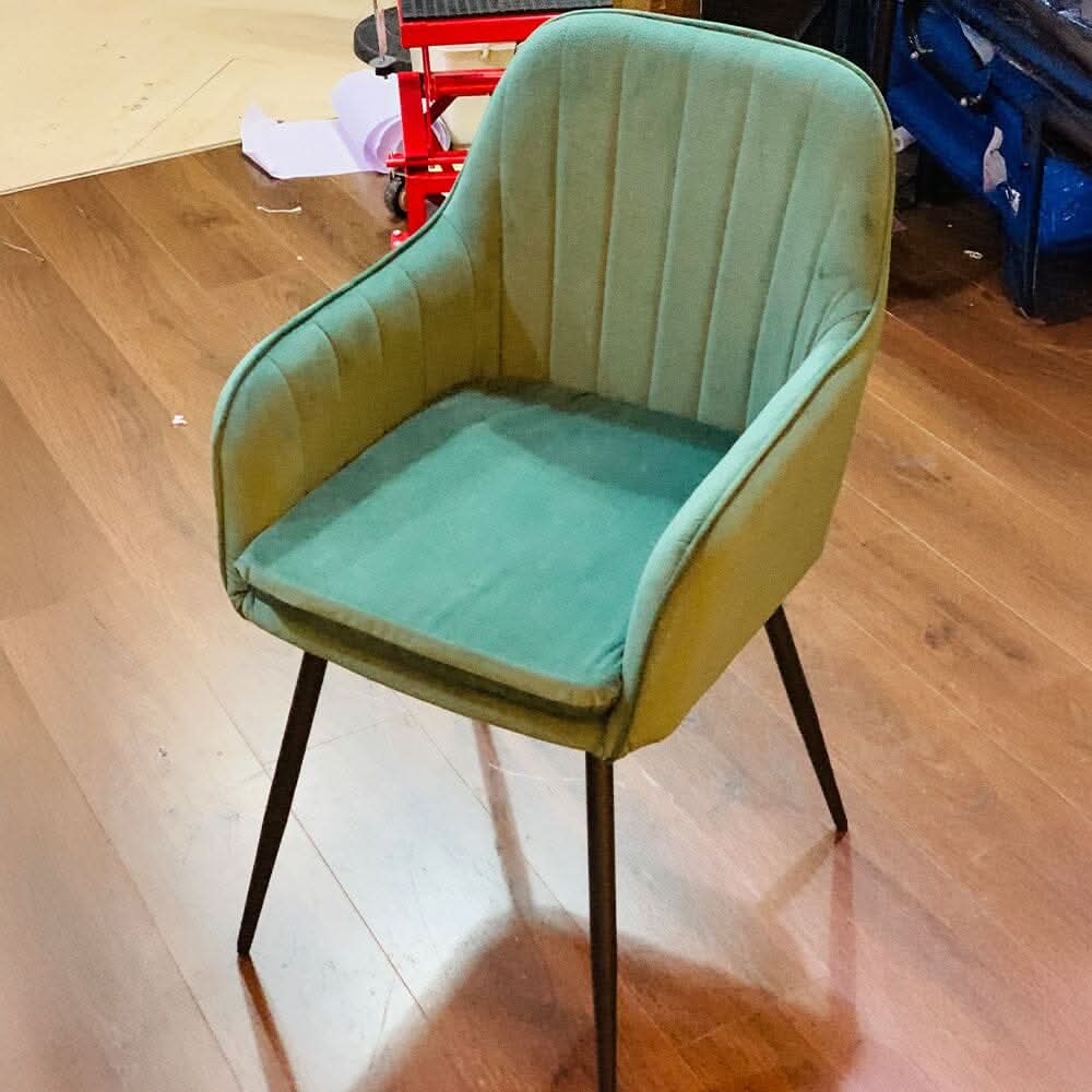 Dutch Velvet Dining Chair Black Metal Leg Pair