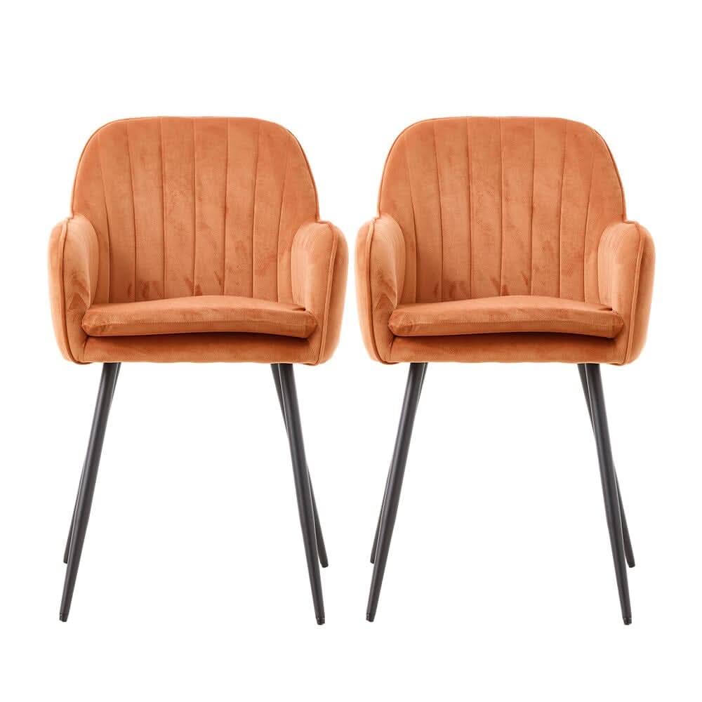 Dutch Velvet Dining Chair Black Metal Leg Pair