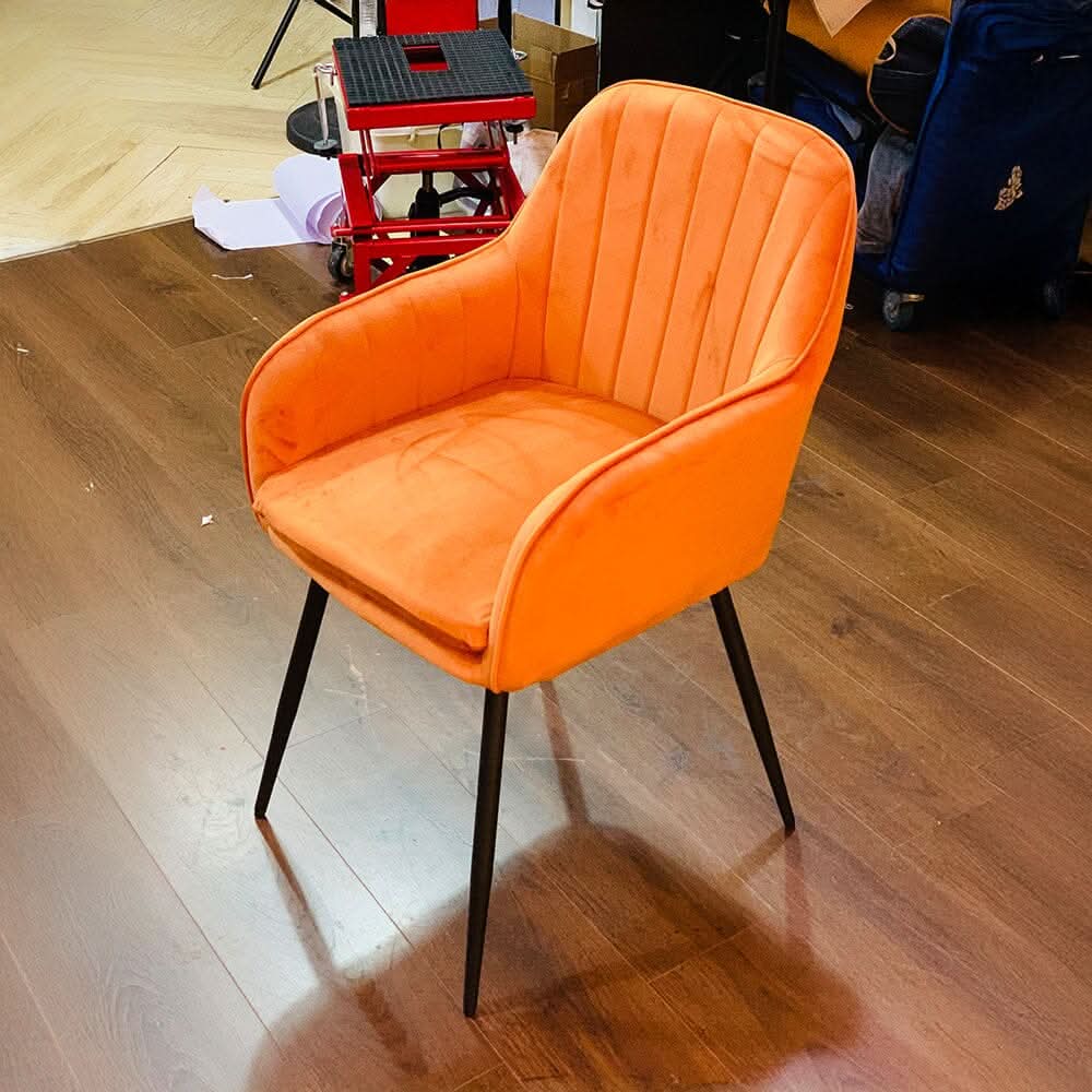 Dutch Velvet Dining Chair Black Metal Leg Pair