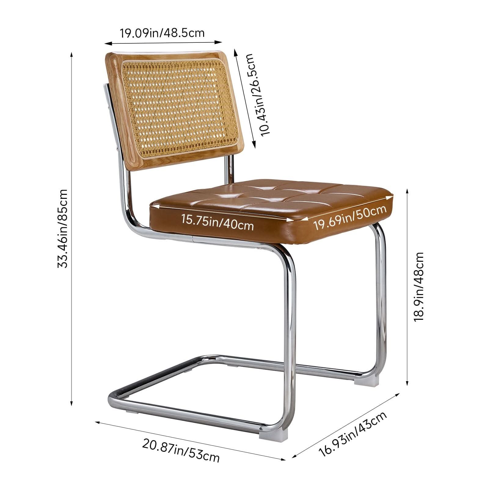 Rattan Back Dining Chair Metal Leg Pair Seating