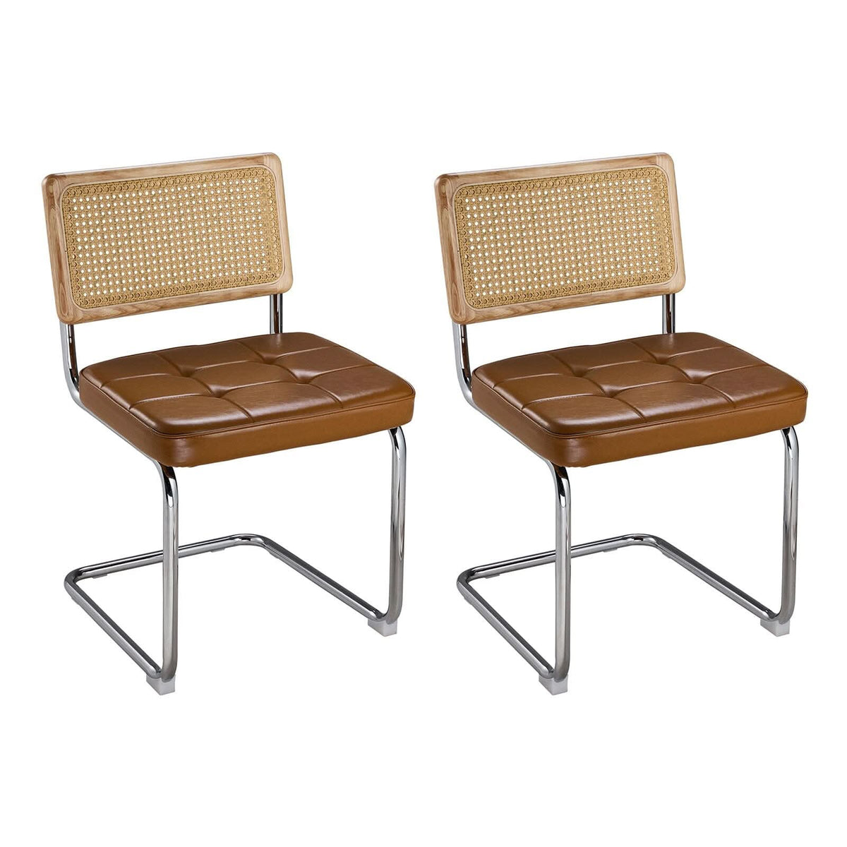 Rattan Back Dining Chair Metal Leg Pair Seating