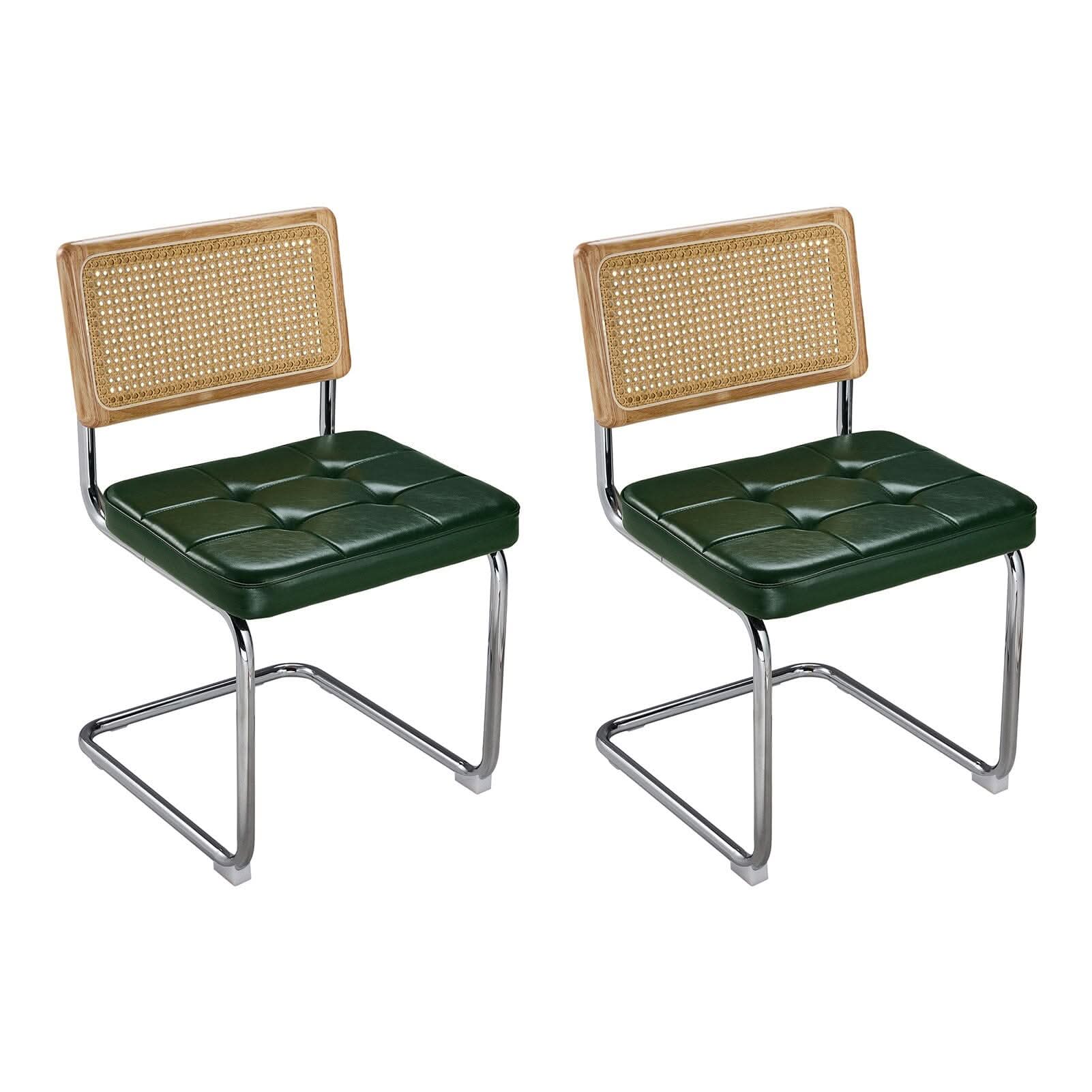 Rattan Back Dining Chair Metal Leg Pair Seating