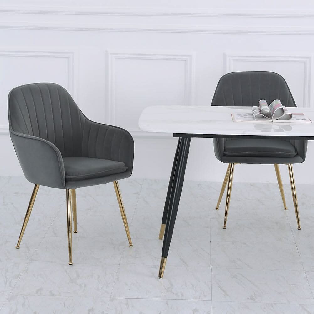 Velvet Dining Chair Set of 2 – Gold Metal Legs