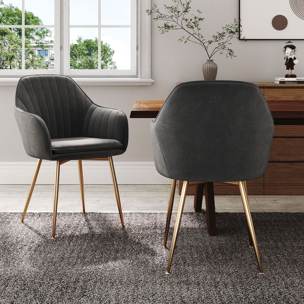 Velvet Dining Chair Set of 2 – Gold Metal Legs