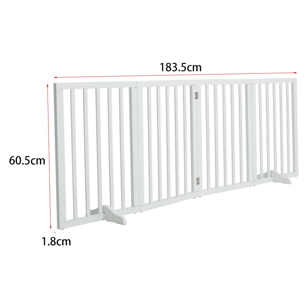 Folding Pet Gate 4 Panel Wooden Safety Gate with 360°Swivel Metal Hinges