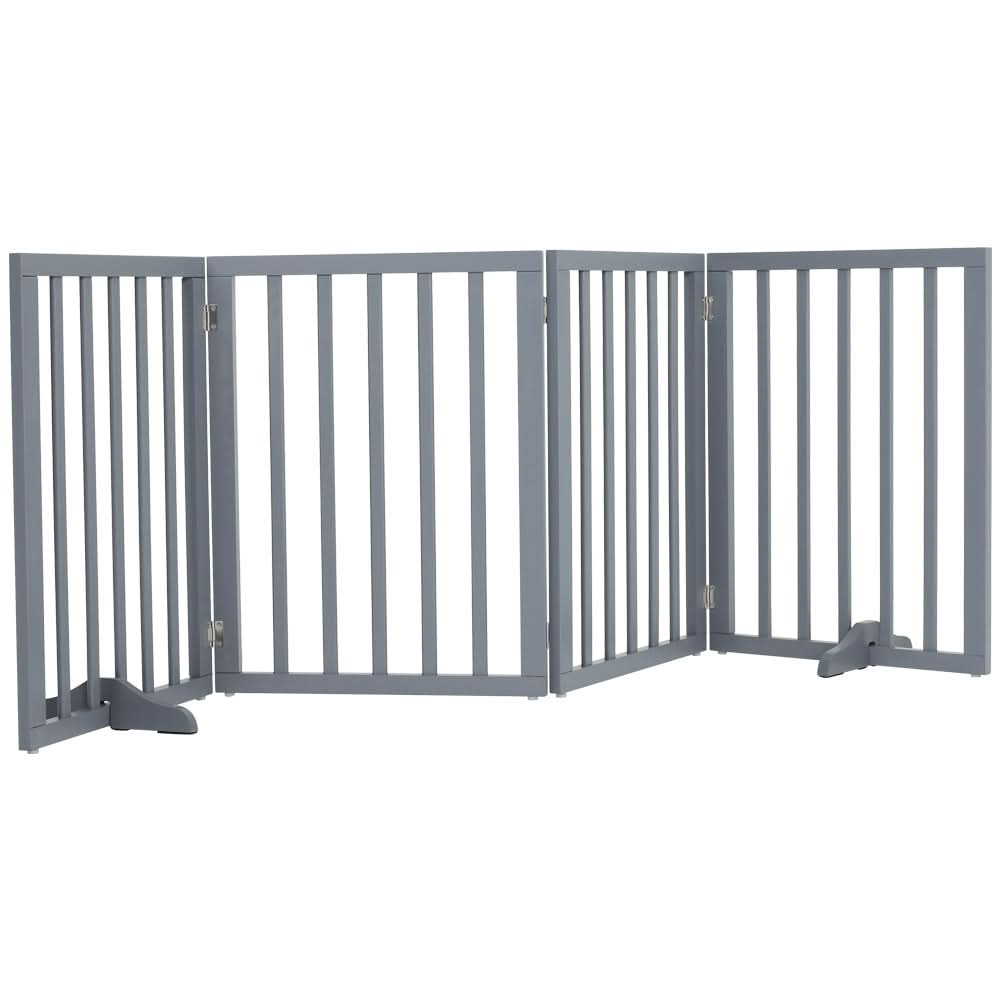 Folding Pet Gate 4 Panel Wooden Safety Gate with 360°Swivel Metal Hinges