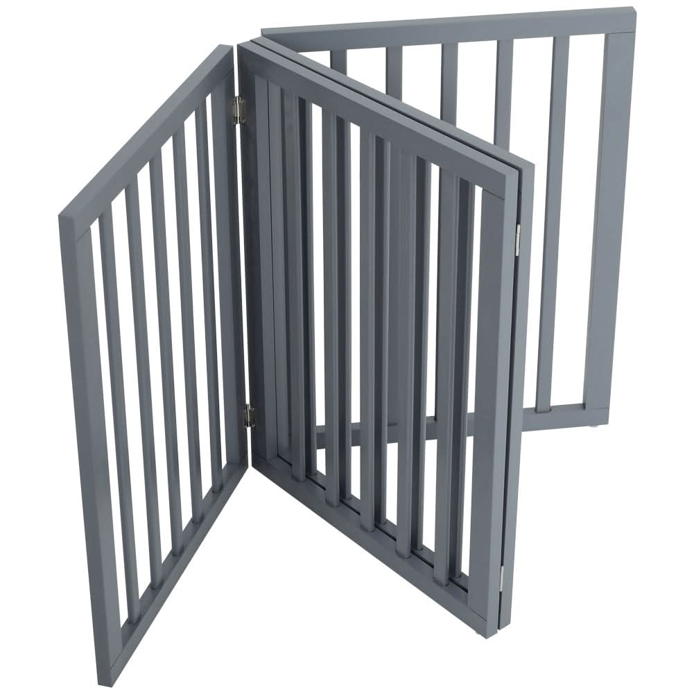 Folding Pet Gate 4 Panel Wooden Safety Gate with 360°Swivel Metal Hinges
