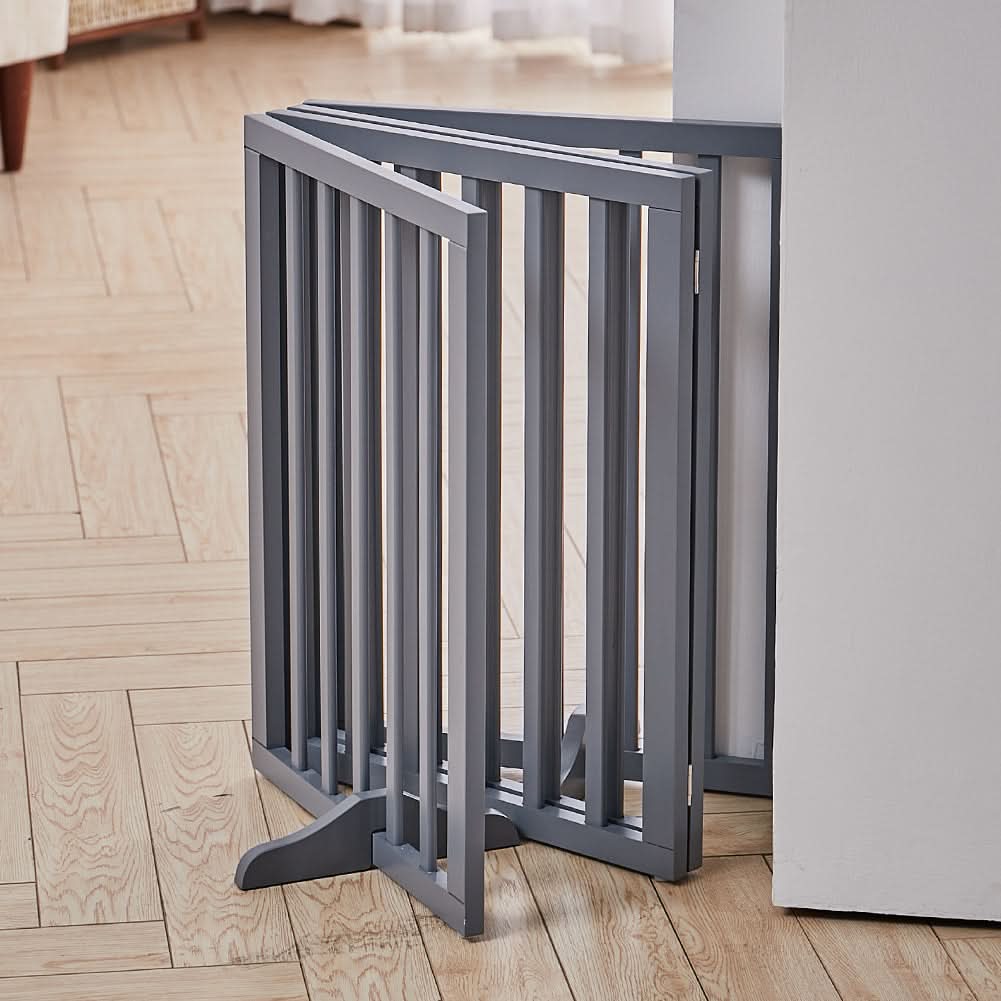 Folding Pet Gate 4 Panel Wooden Safety Gate with 360°Swivel Metal Hinges