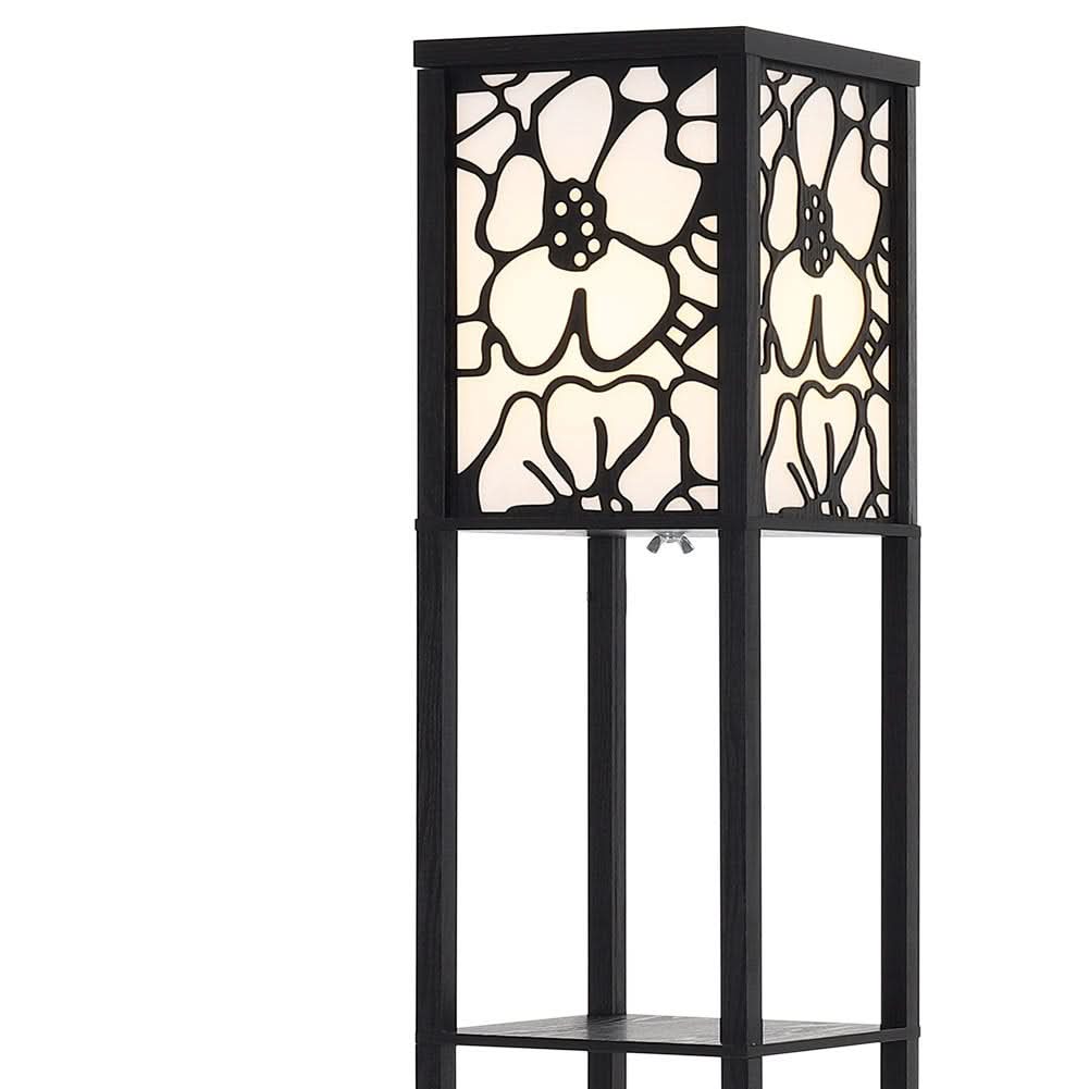 Brown Floor Lamp with Flower Linen Shade 3 Layers Indoor Towered Lamp