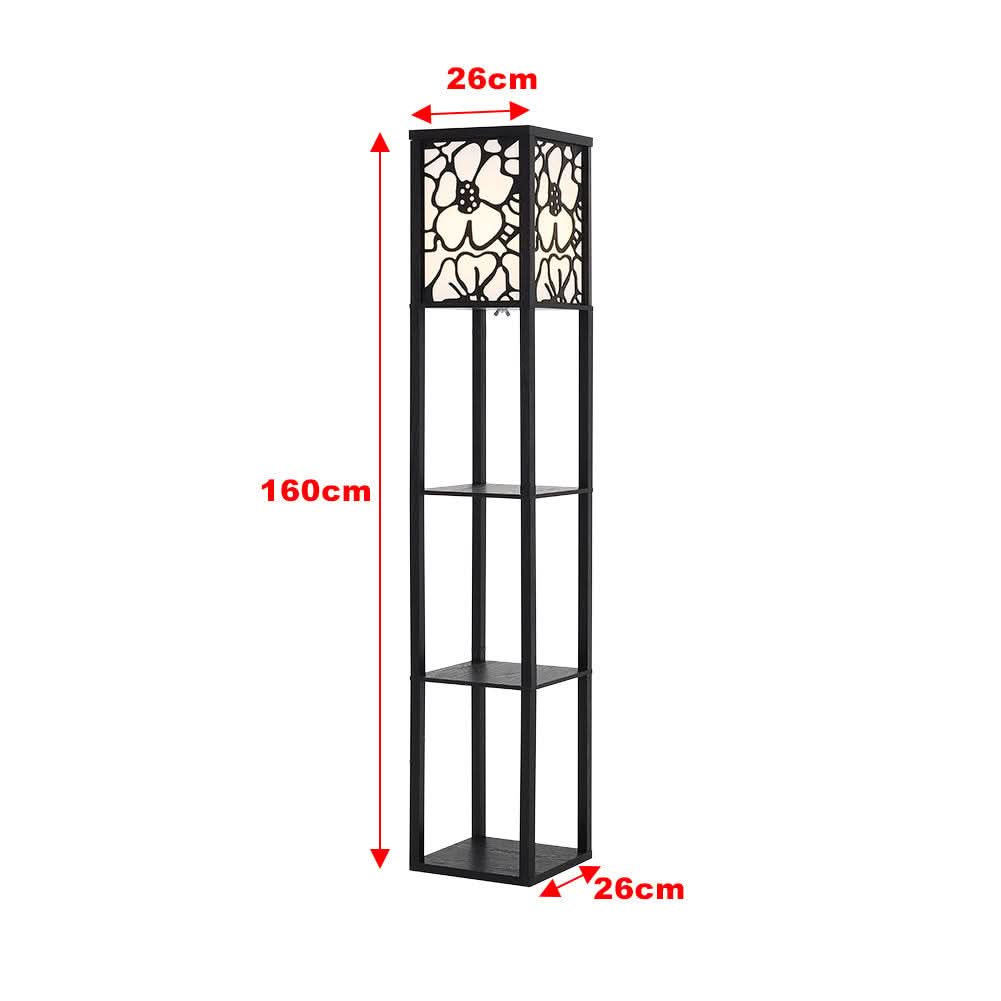 Brown Floor Lamp with Flower Linen Shade 3 Layers Indoor Towered Lamp