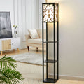 Brown Floor Lamp with Flower Linen Shade 3 Layers Indoor Towered Lamp