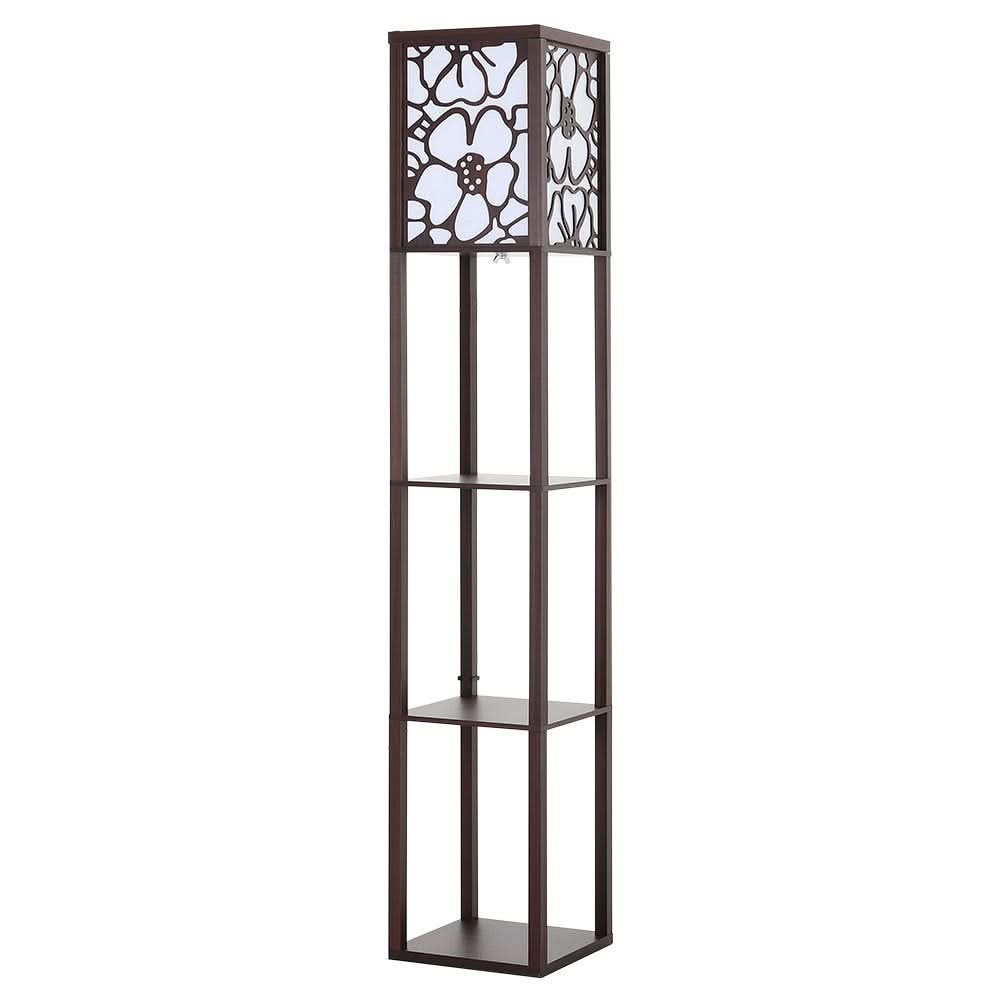 Brown Floor Lamp with Flower Linen Shade 3 Layers Indoor Towered Lamp