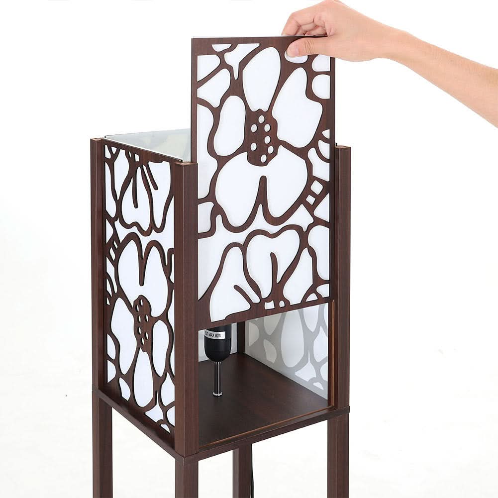 Brown Floor Lamp with Flower Linen Shade 3 Layers Indoor Towered Lamp