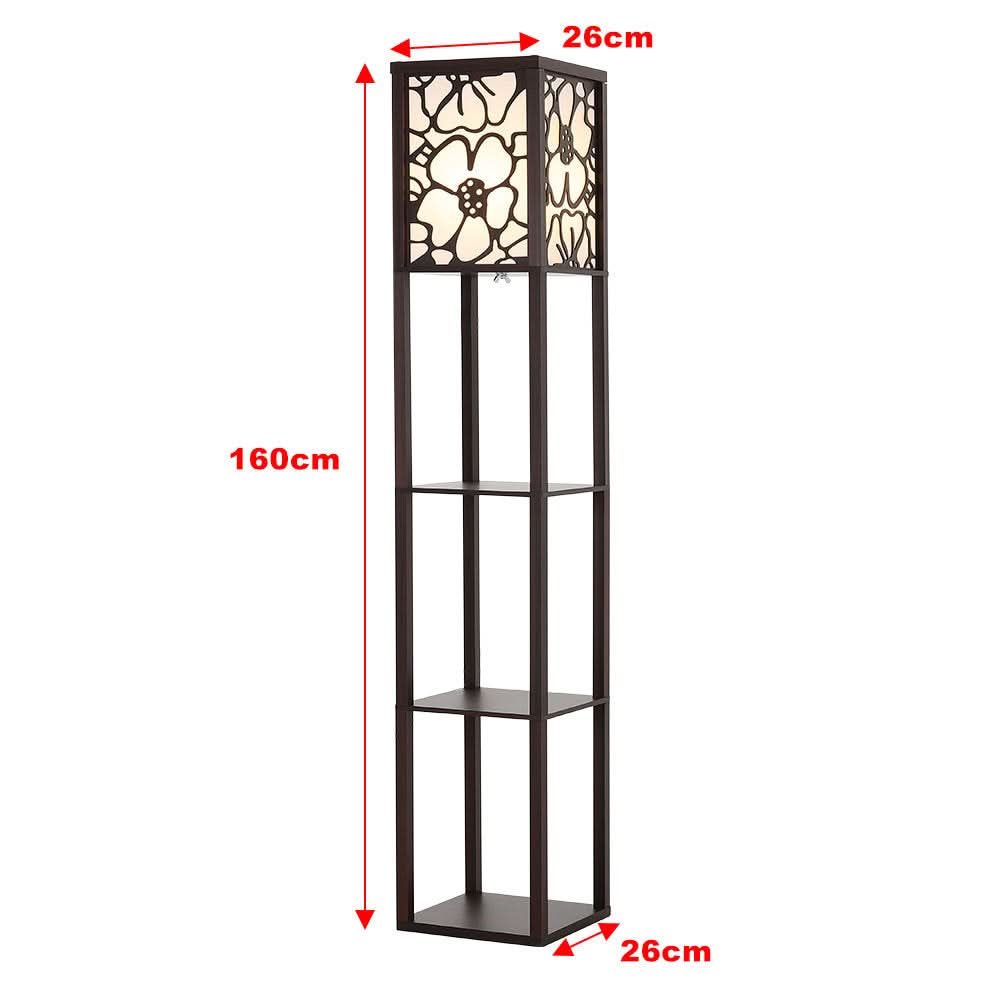 Brown Floor Lamp with Flower Linen Shade 3 Layers Indoor Towered Lamp