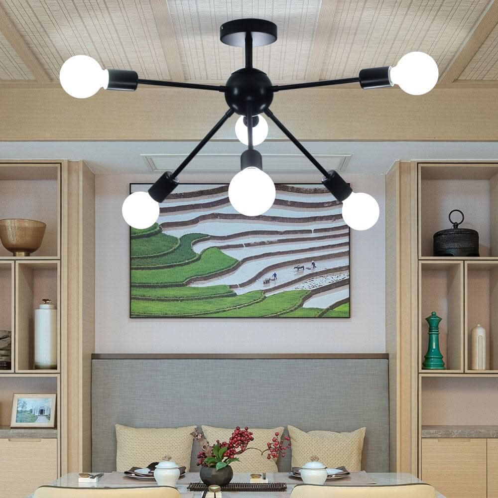 Premium 6-Light Ceiling Satellite Fixture with Iron Detailing