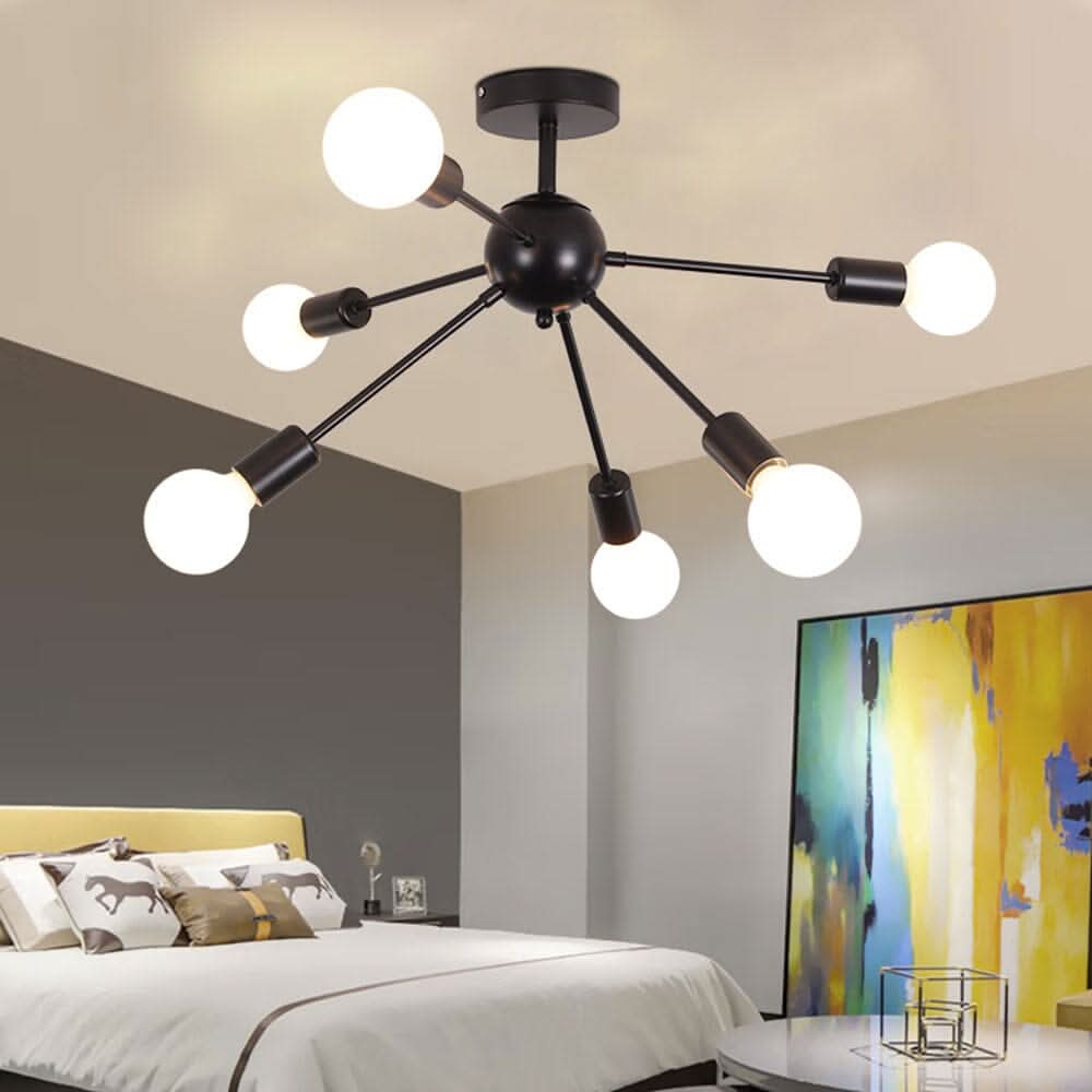 Premium 6-Light Ceiling Satellite Fixture with Iron Detailing