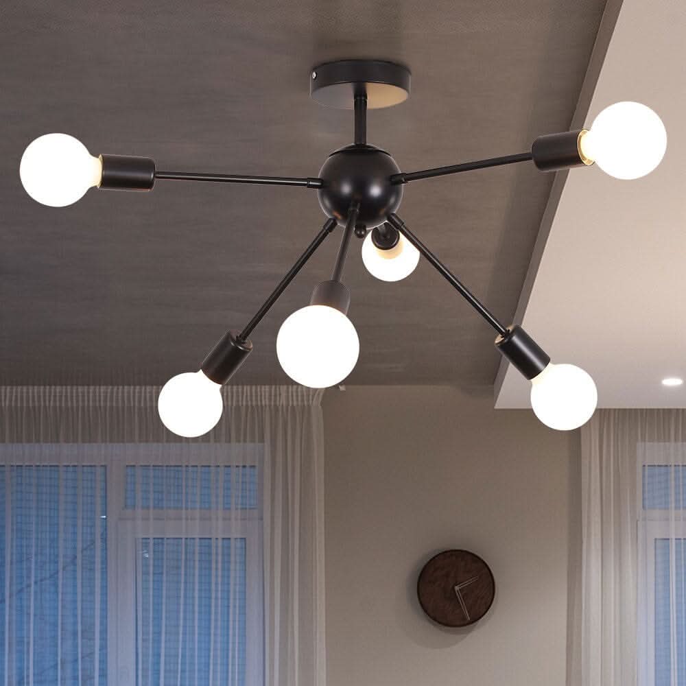 Premium 6-Light Ceiling Satellite Fixture with Iron Detailing