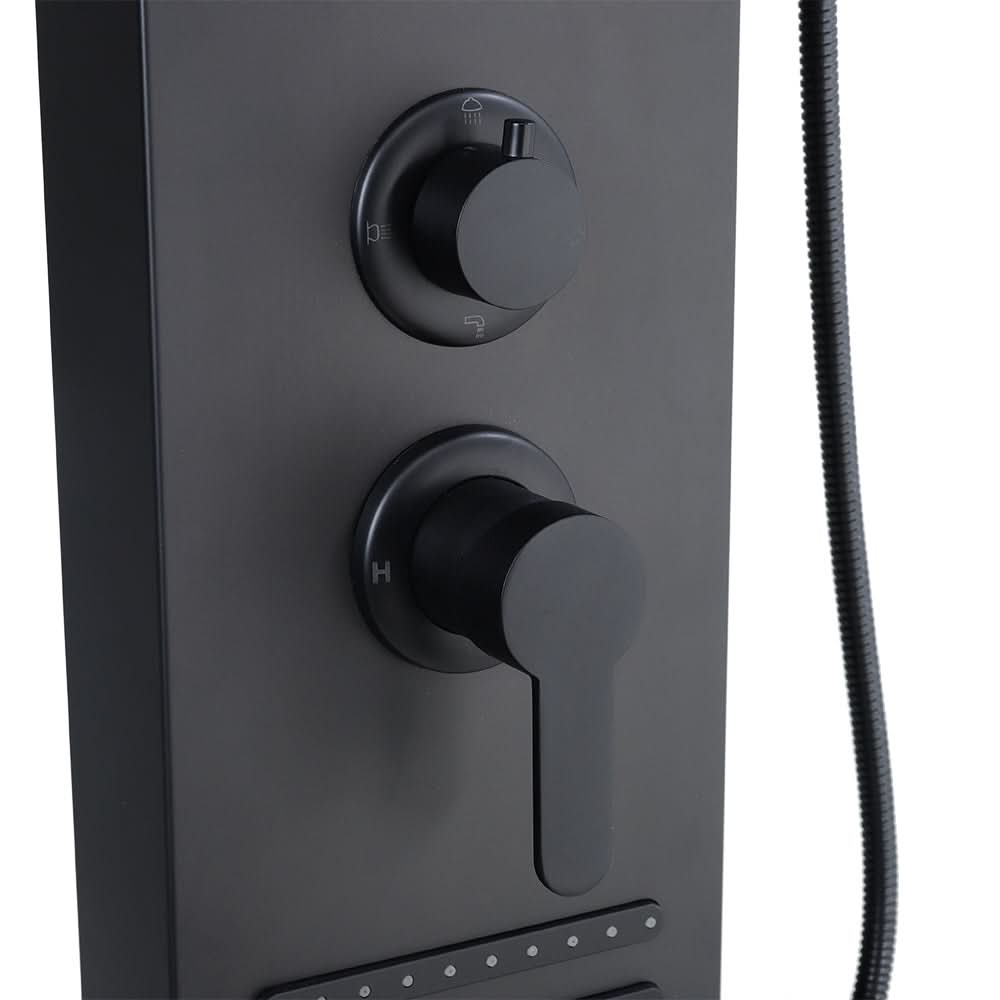 4 in 1 Bathroom Black Thermostatic Tower Shower Panel Wall Mounted