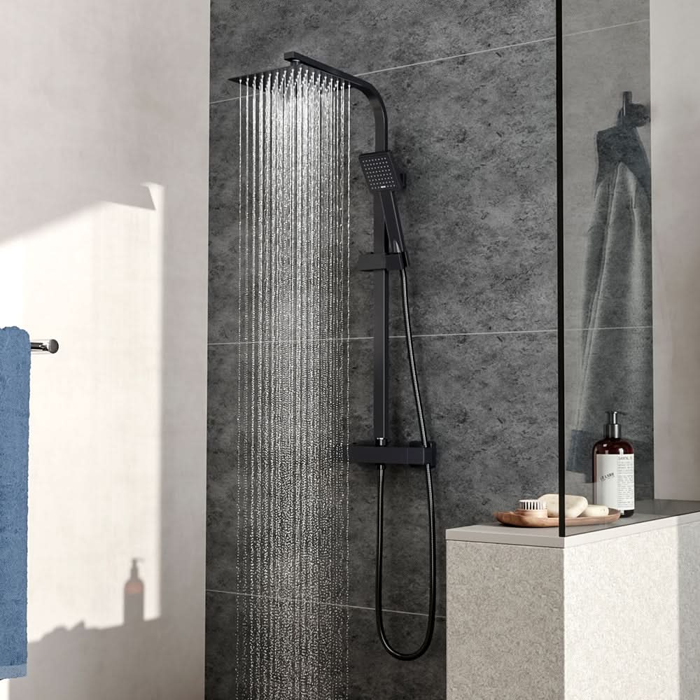 Black Stainless Steel Adjustable 200mm Rain Shower Head Set with Hand held