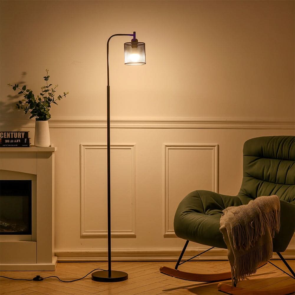 Industrial Metal Floor Light with Mesh Lampshade