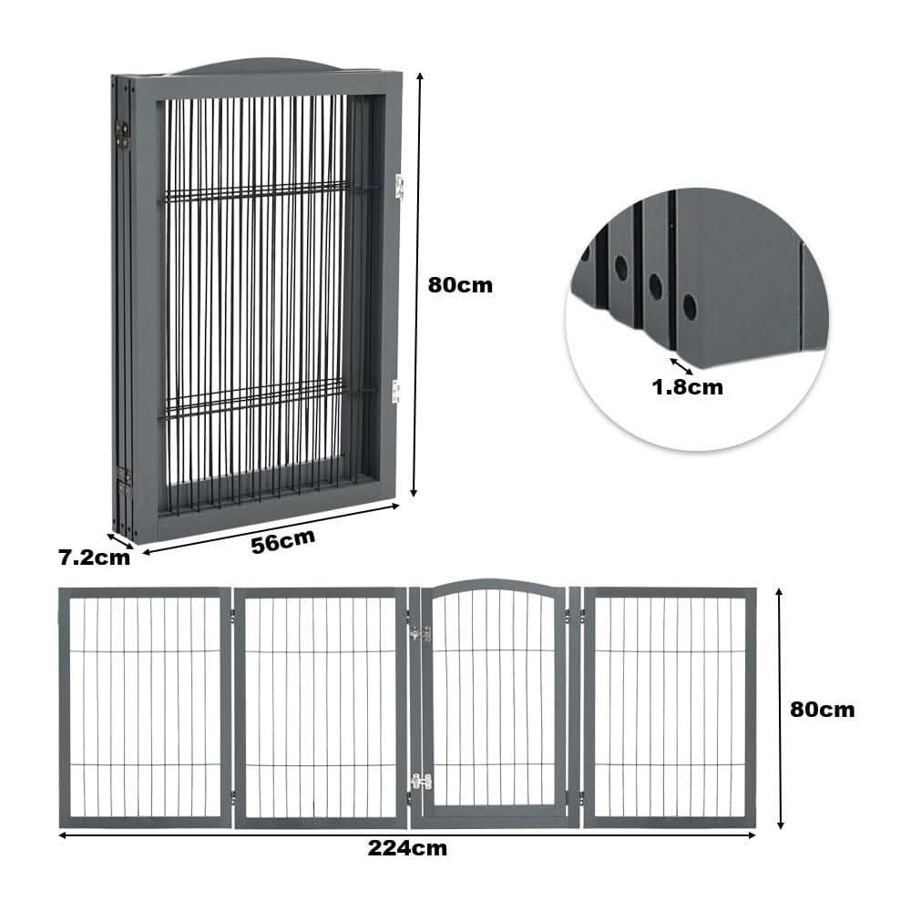 80cm Height Freestanding Wooden Pet Playpen 4-Panel