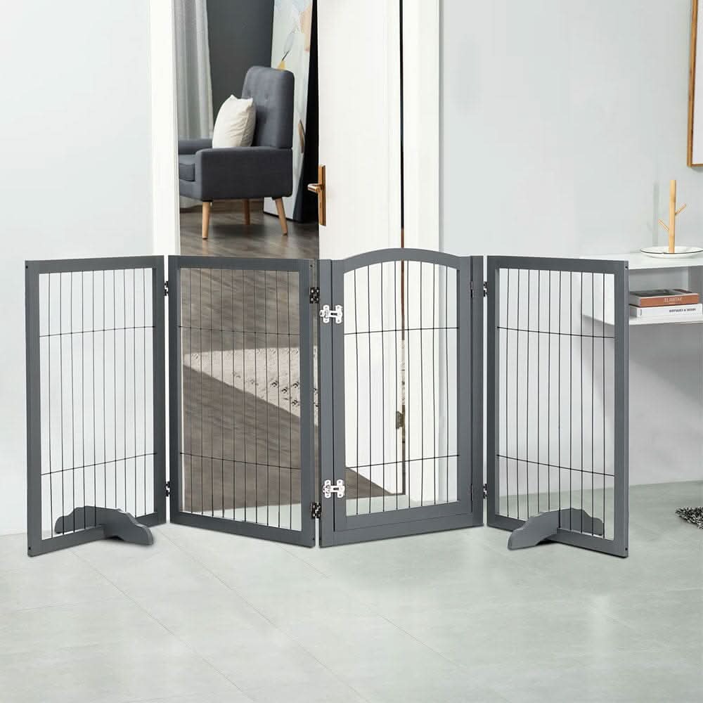 80cm Height Freestanding Wooden Pet Playpen 4-Panel