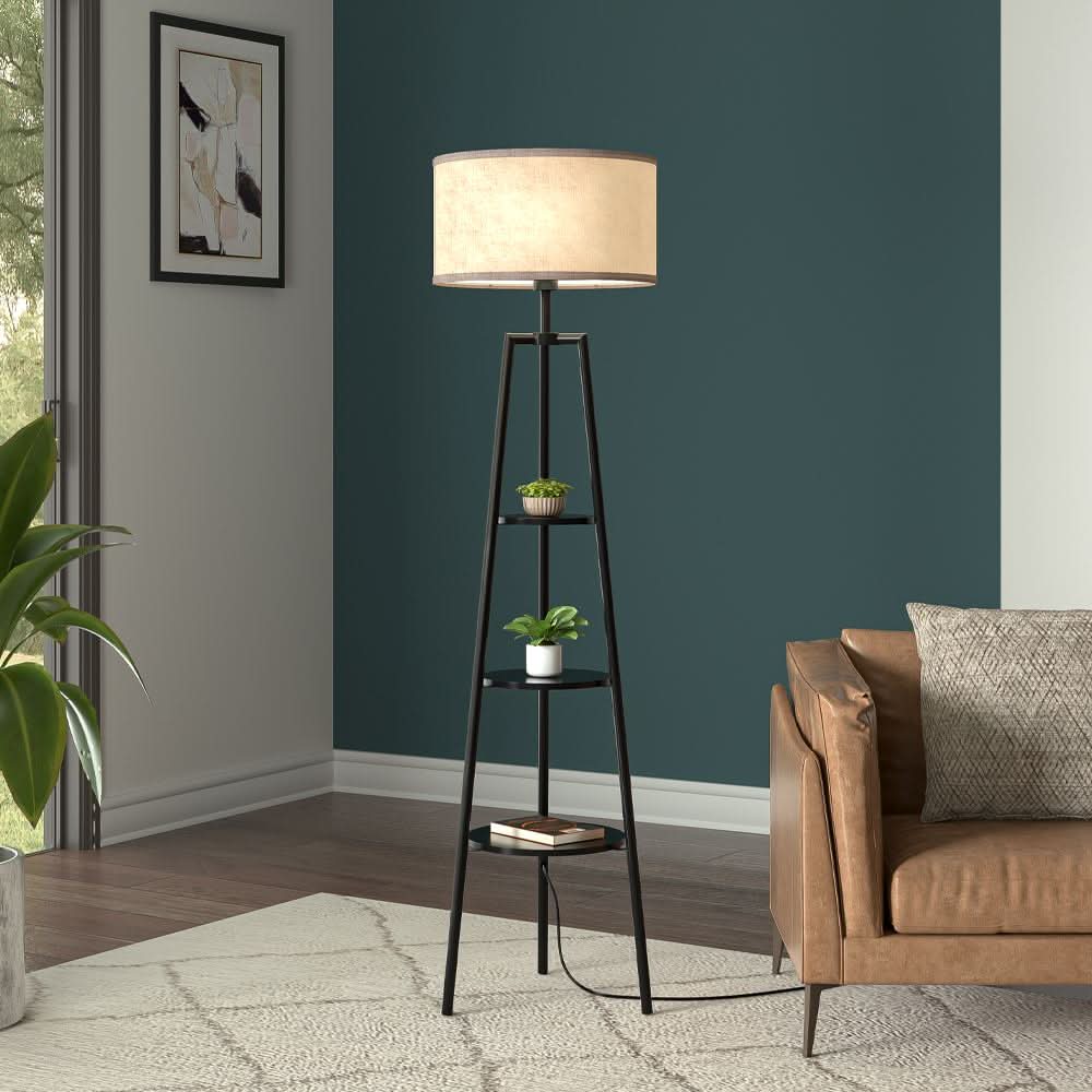 Elegant Round Shelf Lamp with Fabric Shade