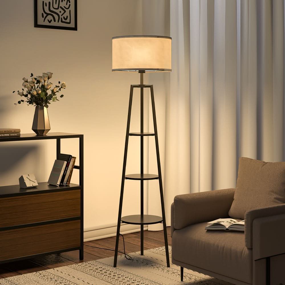 Elegant Round Shelf Lamp with Fabric Shade